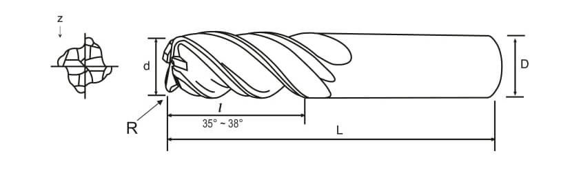 D10.0 x 1.0CR x 25FL x 75OAL x 10SHK Flat Endmills with Corner radius for stainless steel